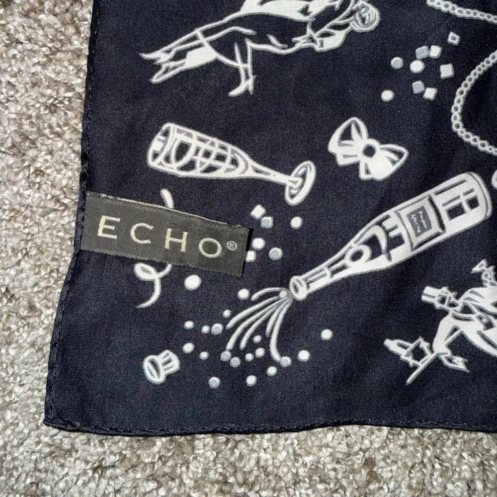 Echo Scarf Women OS Black Excellent Silk Champagne New Years Eve Party Print